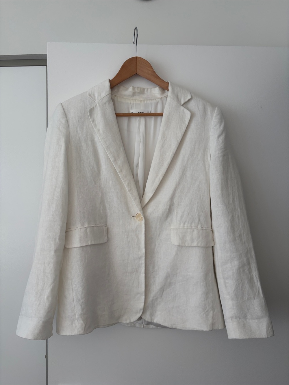 Mango Women's 100% Linen Cream Single-Button Blazer